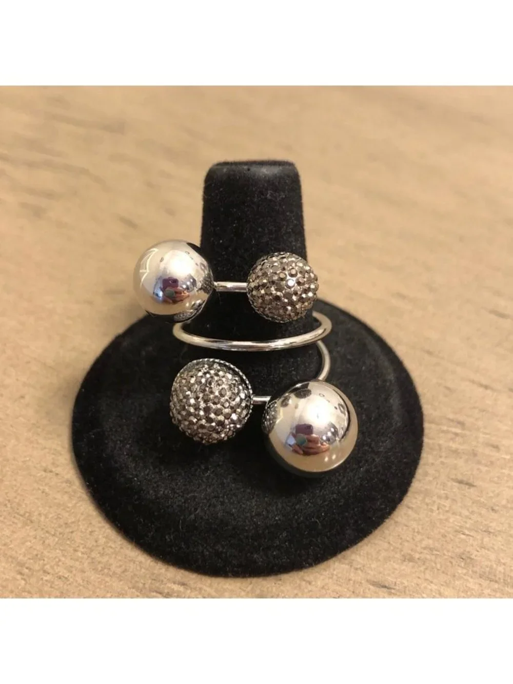 Jewelry - Elegant Silver Double Ball Large Cocktail Statement Ring